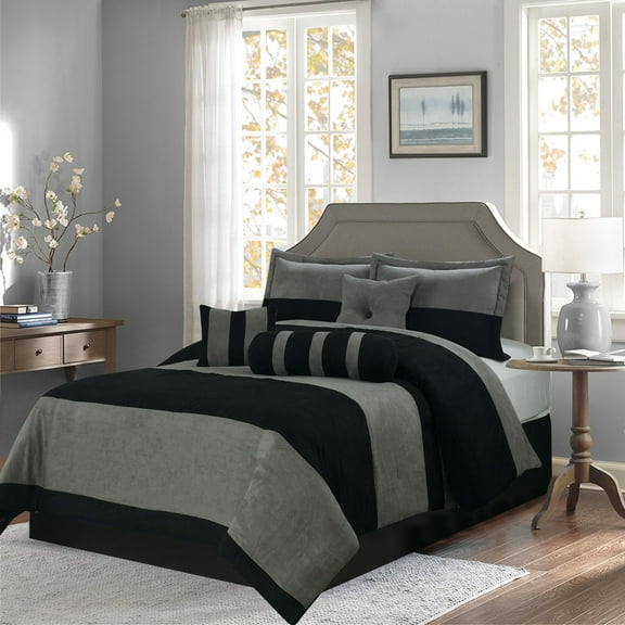 Empire Home Luxury 7-Pieces Black Comforter Bedding Sets, Queen