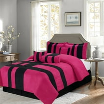 Luxury 7-piece Suede Winter Bedding Comforter Set - Pink & Black!