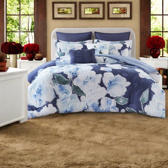 Luxury 7Piece Cotton Bedding Sets Cal King Modern Blue Multi Design