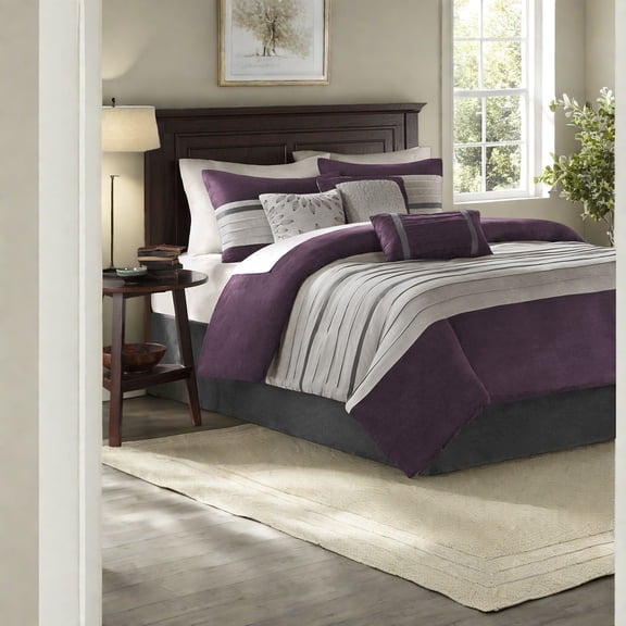 Luxury 7Piece Faux Suede Bedding Set Soft Polyester Transitional Style for Bedroom Comfort