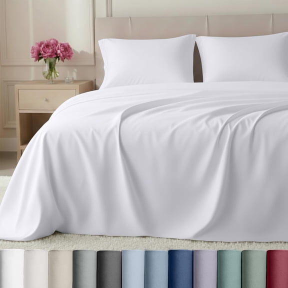 Luxury 800 Thread Count 100% Cotton Sheets for Queen Size Bed - Soft Sateen,Deep Pockets for a Snug Fit, Durable Bedding Set - White Sheets