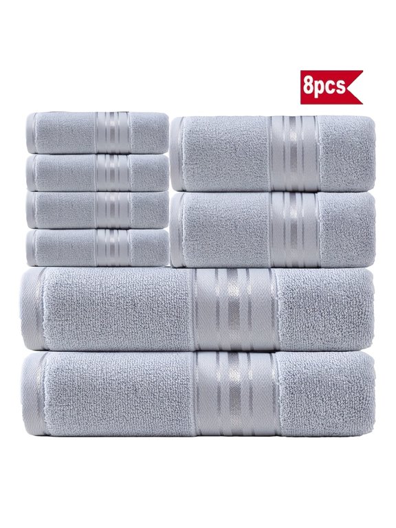 Luxury 8pcs Bath Towel Set, 100% Cotton Premium Hotel Quality, Includes 2 Bath Towels, 2 Hand Towels, 4 Washcloths, Soft Absorbent Spa Towel Collection, Ideal for Bathroom, Hotel, SPA
