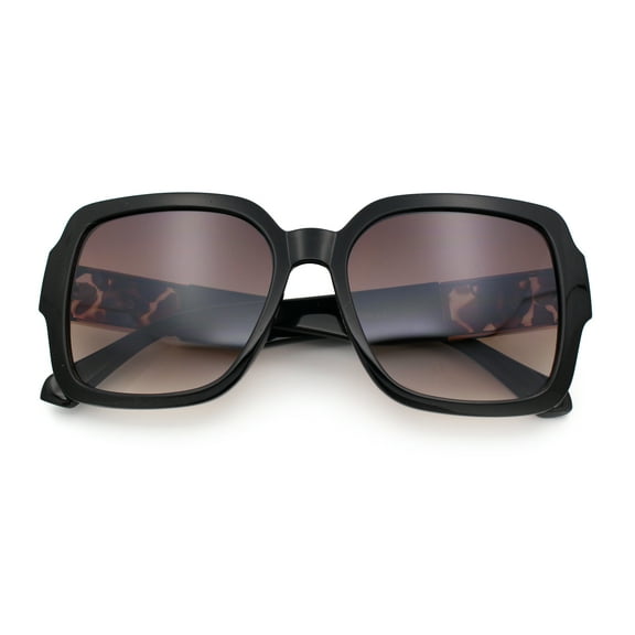 Luxury 90s Bold Jaguar Emblem Rectangle Butterfly Thick Plastic Fashion Sunglasses Black Gold - Brown