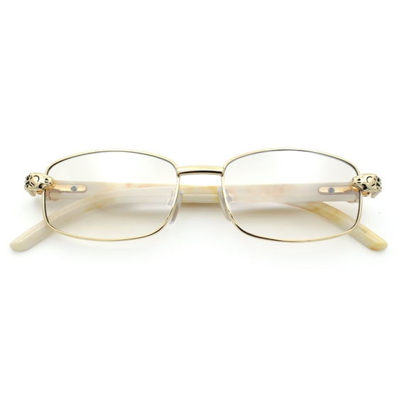 Luxury 90s Gangster Narrow Rectangle Jaguar Head Hinge Sunglasses Gold - Clear