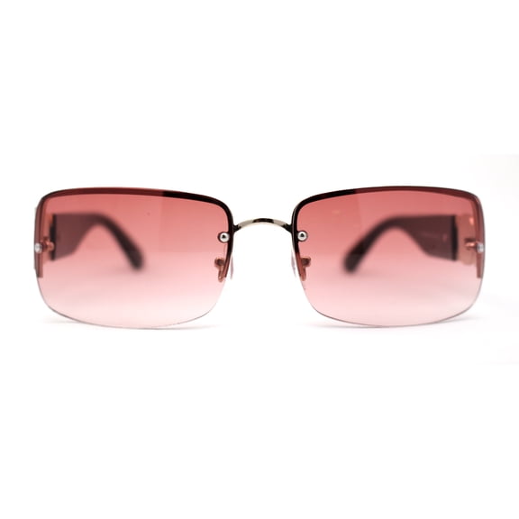 Luxury 90s' Rimless Thin Metal Rectangular Fashion Sunglasses Gold Black Burgundy