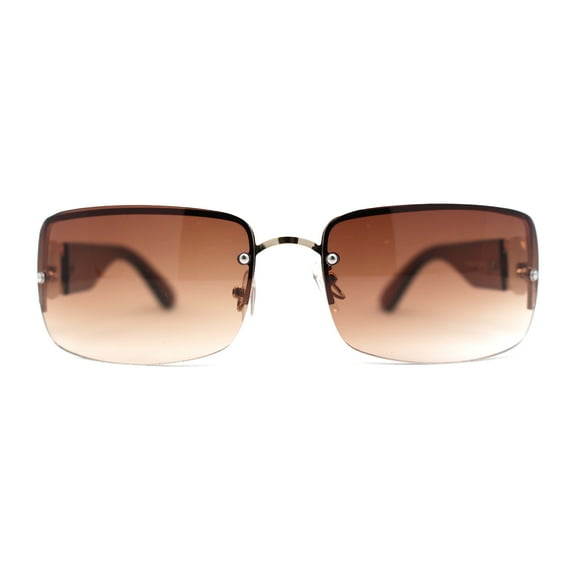 Luxury 90s' Rimless Thin Metal Rectangular Fashion Sunglasses Gold Gradient Brown