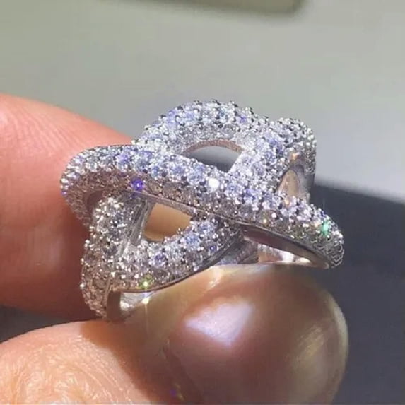 Luxury 925 Silver Cubic Zircon Ring Women Wedding Anniversary Jewelry Sz 6-10