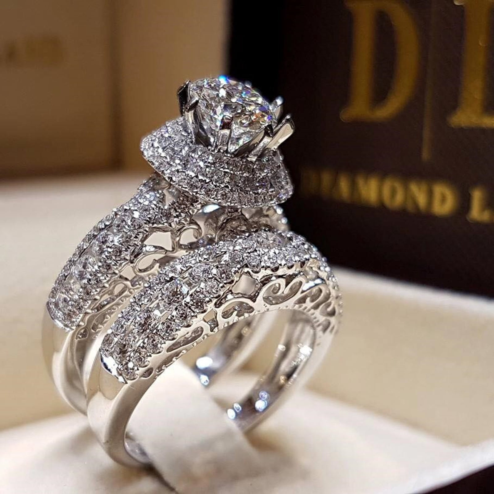 Luxury 925 Sterling Silver Bridal Rings Sets Cubic Zirconia CZ Full Luxury 925 Sterling Silver Bridal Rings Sets Cubic Zirconia CZ Full