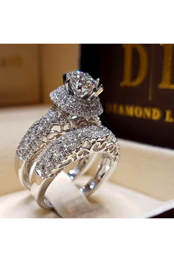New Luxury 925 Sterling Silver Crystal Female Big Zircon Stone Ring Set Fashion Bridal Wedding Rings for Women Promise Love Ring