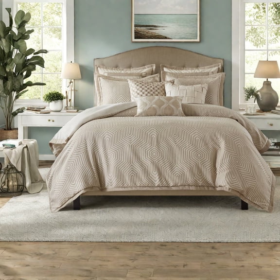 Luxury 9Piece King Bedding Set Premium Polyester Modern Tan Ivory Design AllSeason Comfort