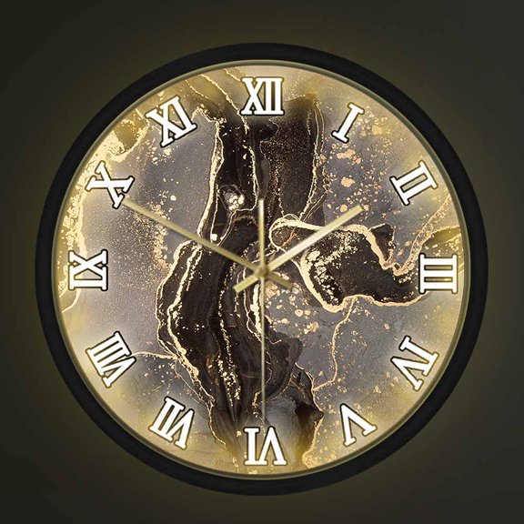 Luxury Abstract Fluid Marble Print Wall Clock with Voice Control LED Night Light