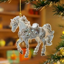 ‌Luxury Acrylic Horse Figurine with Crystal Embellishments, Exquisite Christmas Tree Decoration, for Home Christmas Tree Car Hanging Decor(3.15 In)