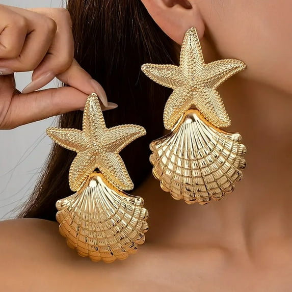 Luxury Alloy Starfish Shell Earrings for Women Gifts