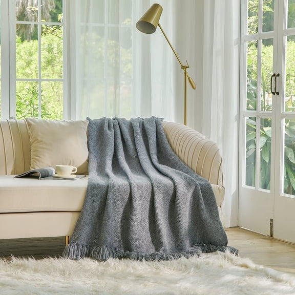 Luxury Alpaca Blanket Throw with Elegant Hand-Knotted Tassels, Cozy, Warm, and Hypoallergenic Alpaca Merino Wool Throw Blanket for Couch