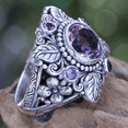 thumbnail image 1 of Luxury Amethyst Ring European and American Retro Imitation Thai Silver Tree Leaf Flower Ring, 1 of 3