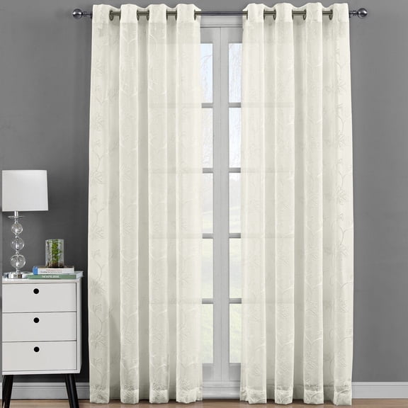 Luxury Andora Embroidered Grommet Top Sheer Panel Curtain Pair (Set of 2 )