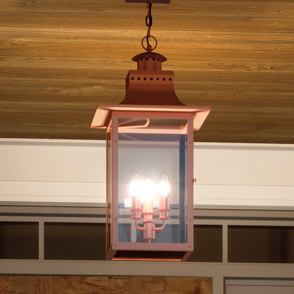 Luxury Antique Outdoor Pendant, 26.00''H x 12.00''W, with French Country Style Elements, Old World Design, Rustic Copper Finish and Clear Glass, UQL1414