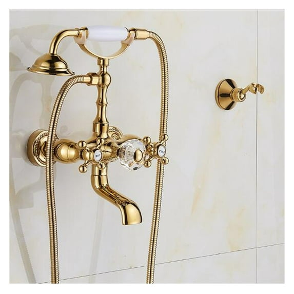 Luxury Antique Style Gold Bath Tub Faucet Ceramic Handle Handheld Shower Head Faucet Bathtub faucet set shower faucet set ,360° Swivel Spout