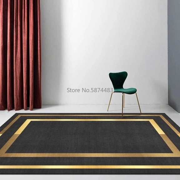 Luxury Area Rug For Living Dinning Room Black Gold Glitter Marble Center Throw Rugs Modern Bedroom Carpet 5' x 7'