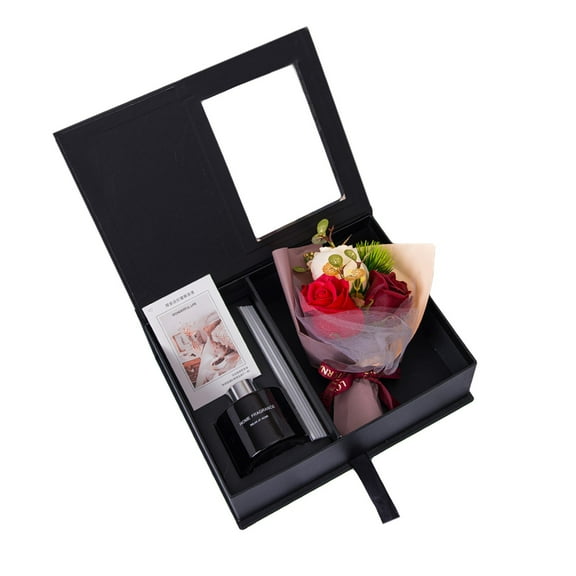 Luxury Aromatherapy Rose Gift Box Set,3-Piece Spa Gift Basket (Candle, Rose Bouquet, Greeting Card),for Valentine's Day Men Women Couple Gift