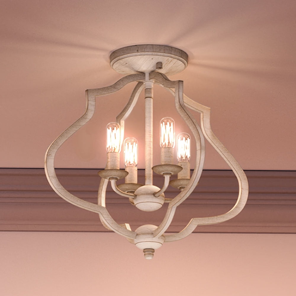 Luxury Art Deco Indoor Ceiling Light, 15.50''H x 15.00''W, with Moroccan Style Elements, Tudor Design, Burnished White Finish and Open Steel Frame, UQL4131