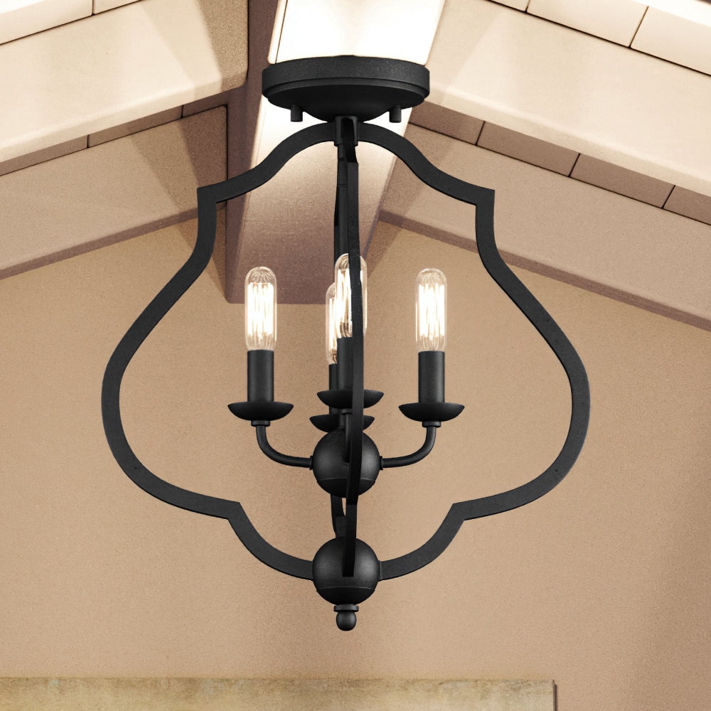 Luxury Art Deco Indoor Ceiling Light, 15.50''H x 15.00''W, with Moroccan Style Elements, Tudor Design, Matte Black Finish and Open Steel Frame, UQL4130