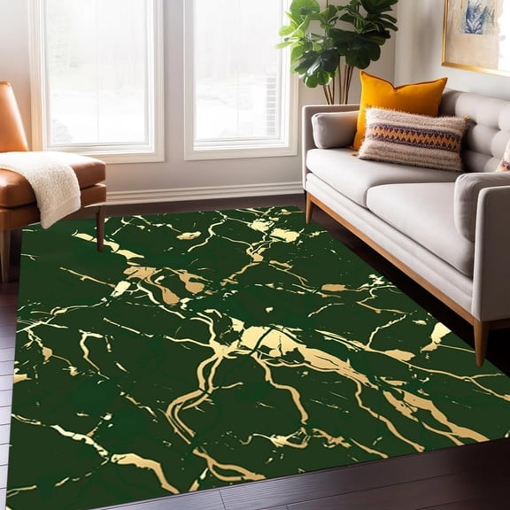 Luxury Art Decor Emerald Green Gold Marble Abstract Modern Living Room Bedroom Area Rug Washable Soft Stylish Farmhouse Diningroom Floor Rug Art Decor Home Carpet Mat 3x4ft