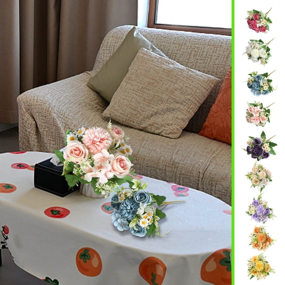 Luxury Artificial Rose Silk Bouquet - High-Grade Faux Flower Bunch for Home Tabletop Decor, Wedding Bridal Bouquet & Easter Decor Gift, Realistic Fake Rose Arrangement for Shelf, 12*6in, D