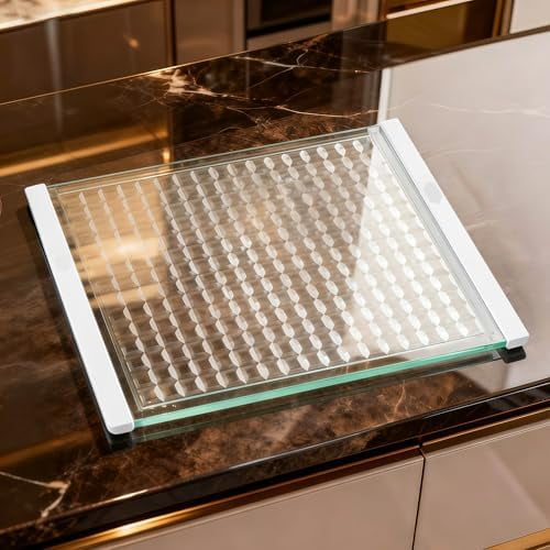 Luxury Artisan Mosaic Glass Cutting Board with Juice Groove - Tempered Glass checkered cutting board & Serving Tray, Dishwasher Safe, 16.2" x 12" x 0.24"$$Home Decor, Kitchen, & Other