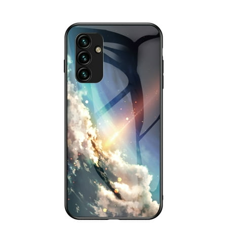 Luxury Artistic Phone Case For Samsung Galaxy S24, Fashionable Tempered Glass Back Cover with Cute Dreamy Design, Slim Anti-Sratch Soft Slim TPU Edge Protective Bumper Shell,Sparkling