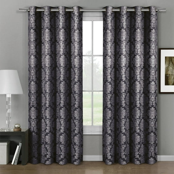 Luxury Aryanna Classic Damask Floral Curtains Jacquard Grommet Panels (Set of 2)