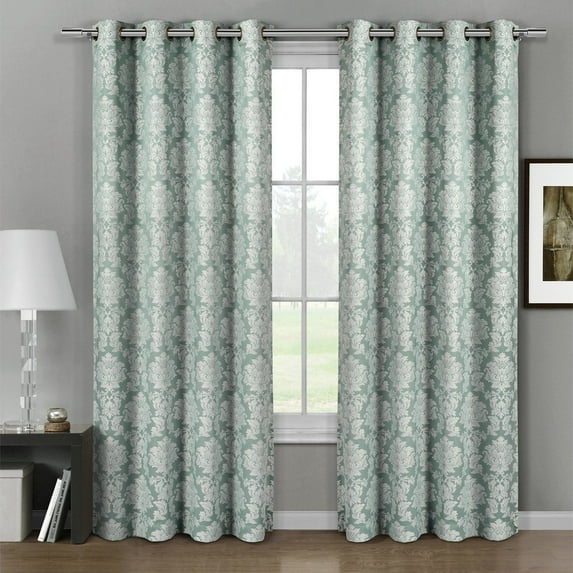 Luxury Aryanna Classic Damask Floral Curtains Jacquard Grommet Panels (Set of 2)