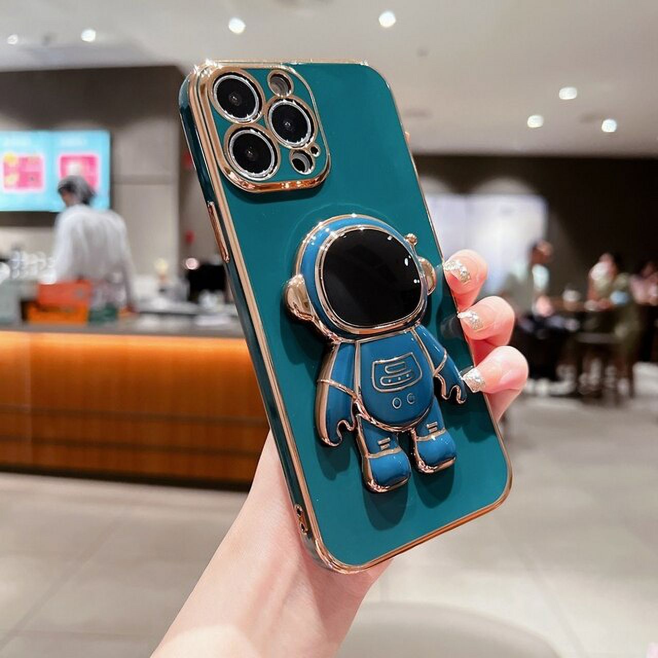 Luxury Astronaut Fold Standing Holder Phone Case for IPhone 15 14 11 12