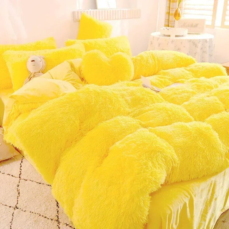 Luxury Autumn Winter Warm Pink Bedding Set Plush Kawaii Mink Velvet