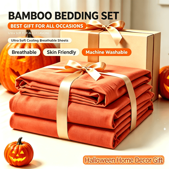 Luxury Bamboo Cooling Sheet Set 3/4 Piece Breathable Moisture-Wicking Bed Linens Luxurious Cloud-like Touch Soft Skin-Friendly-Twin