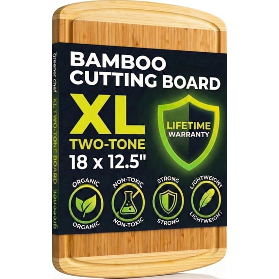 Luxury Bamboo Cutting Board (Extra Lar) with Vertical Grain Strength Technology - Non Toxic, Spacious and Lightweight 18" XL Chopping Gift Replacements for Life