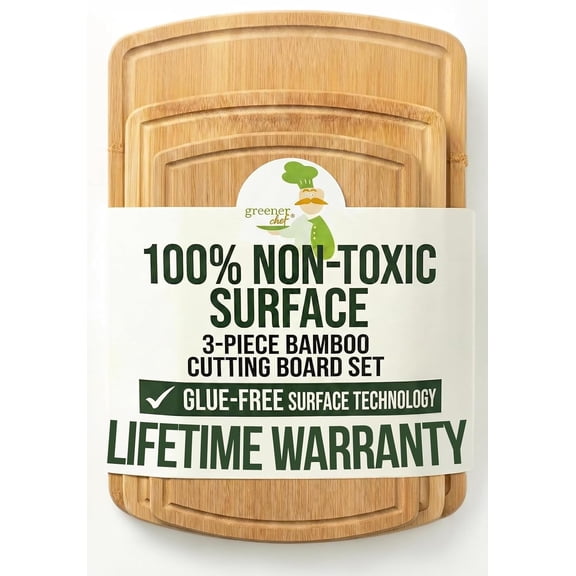 Luxury Bamboo Cutting Board Set of 3 with Glue-Free Surface Technology - Extra Spacious Wood Cutting Boards for Kitchen and XL Chopping Board Set - Replacements for Life