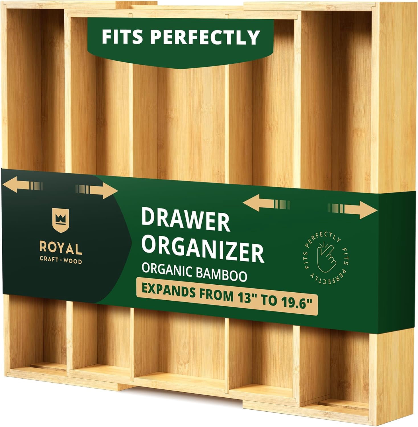 Luxury Bamboo Kitchen Drawer Organizer - Silverware Organizer - Utensil Holder and Cutlery Tray with Grooved Drawer Dividers for Flatware and Kitchen Utensils (5 Slot, Natural)