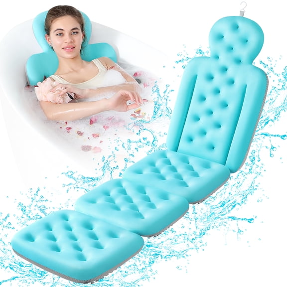 VOXOR Full Body Bath Pillow for Tub, Extra Thick 5D Air Mesh Bathtub Cushion with 160 Suction Cups, Neck and Back Support, 60" x 16", Blue