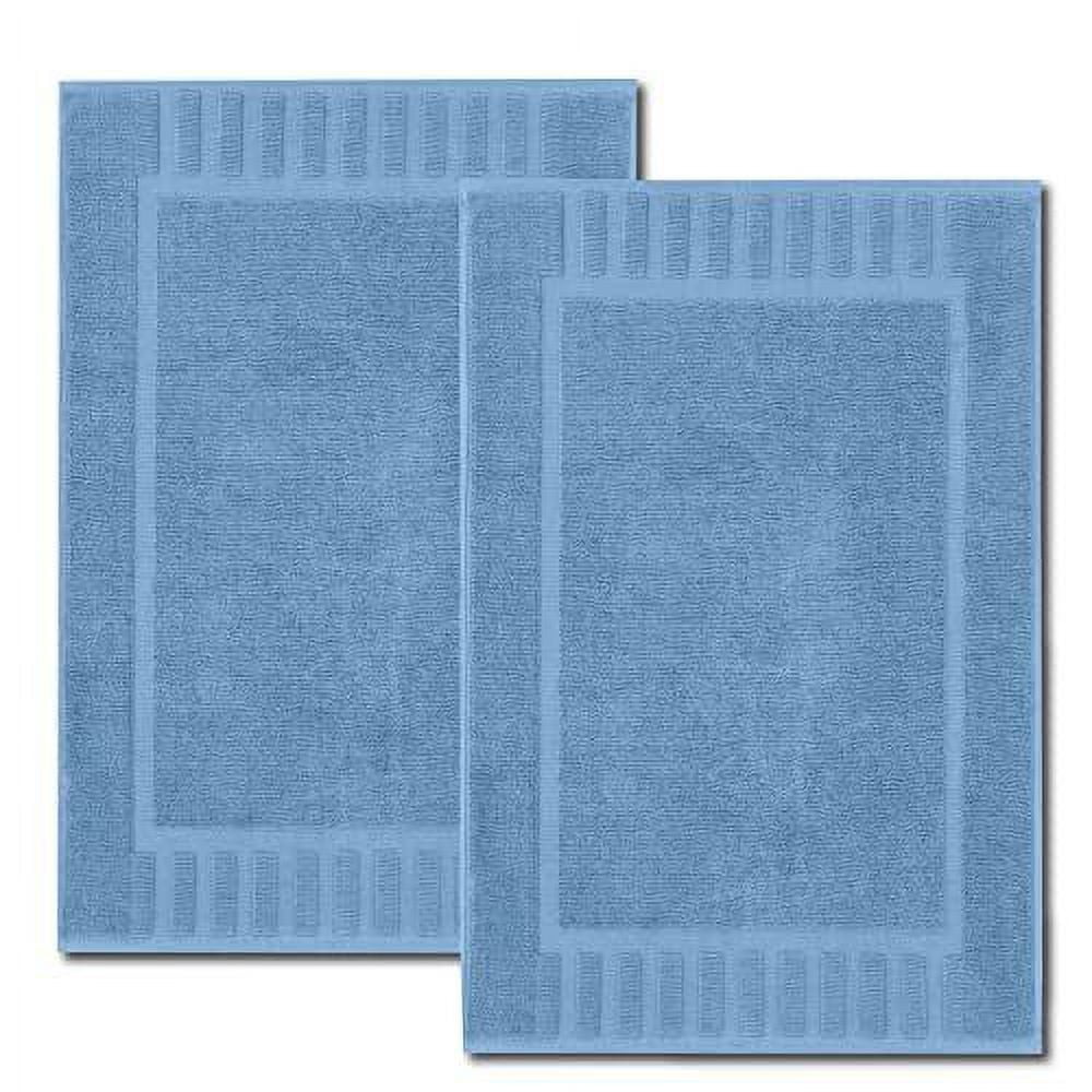 Luxury 100% Cotton Bath Mat Set - 2 Pack, Navy Blue, 22x34 Inches, Anti-Slip Backing
