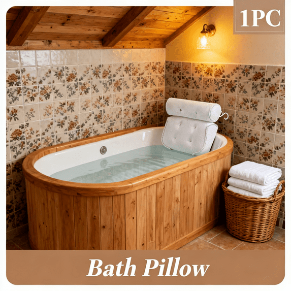Luxury Bath Pillow for Bathtub, 4D Ergonomic Headrest and Back Support, Breathable Cooling Fabric, Strong Suction Grip, Fast Drying Relaxation Essential