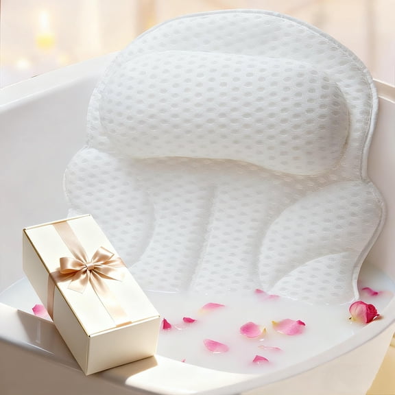 Luxury Bath Pillow Gift Box for Bathtub, 4D Air Mesh Spa Pillow with Extended Wing Design, Ergonomic Spine Line Support, 6 Strong Suction Cups, Head Neck Shoulder Support for Women & Mom Relaxation