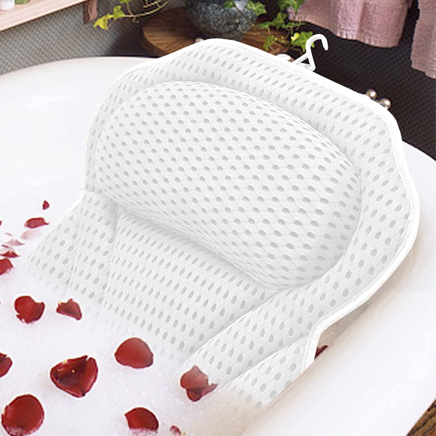 Luxury Bath Pillow Tub SPA Pillow with 4D Breathable Mesh and Non-slip Suction Cup, Bath Mat Pillow for Head