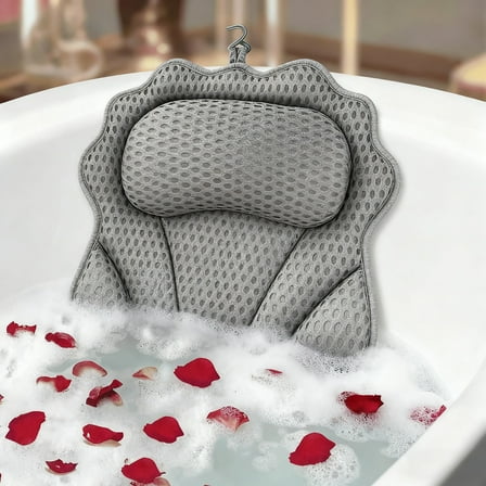 Luxury Bath Pillow Tub Spa Pillow with 4D Breathable Mesh and Non-slip Suction Cup, Black Bath Mat Pillow for Head