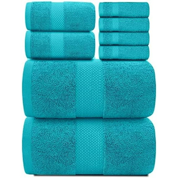Luxury Bath Towel Set of 8 Pieces - 100% Turkish Cotton Highly Absorbent Towels for Bathroom, 2 Luxury Bath Towels 700GSM, 2 Hand Towels, 4 Washcloths, Aqua
