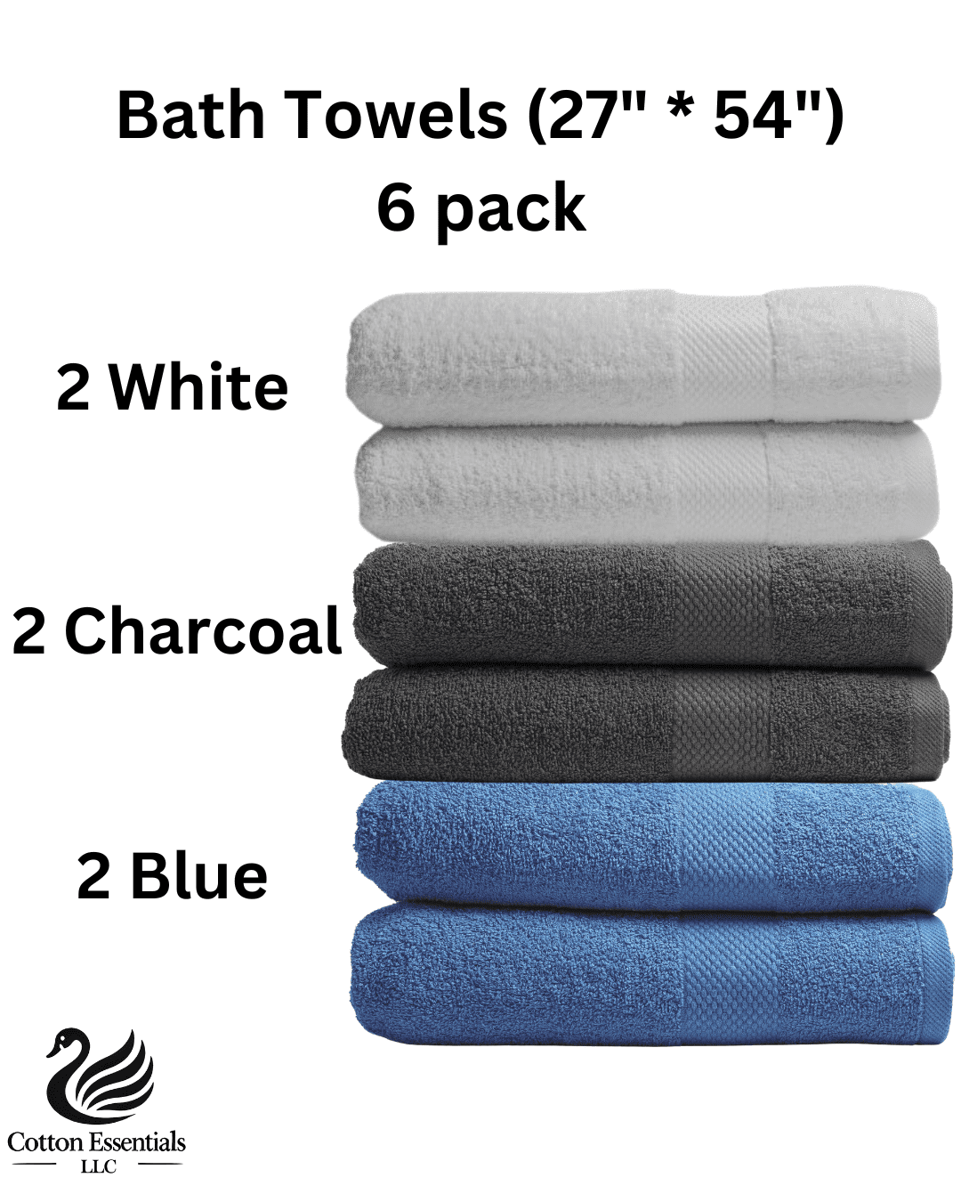 Luxury Bath Towels (27" W x 54"L) Pack of 6