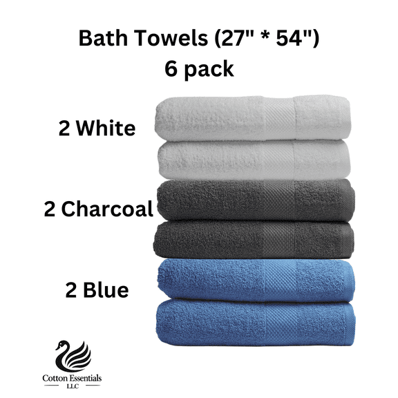 Luxury Bath Towels (27" W x 54"L) Pack of 6