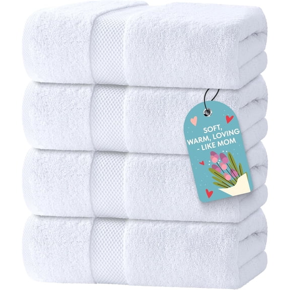 Luxury Bath Towels Set of 4 Large - 700 GSM Turkish Cotton Ultra Soft 27x54 | Highly Absorbent and Quick Dry Hotel for Bathroom Luxury, Plush Shower Towels, White