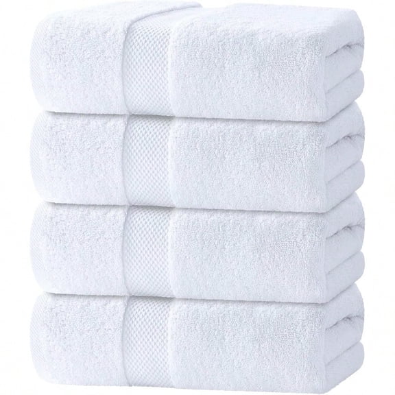 Luxury Bath Towels Set of 4 Large - 700 GSM Turkish Cotton Ultra Soft Bath Towels 27x54 Highly Absorbent and Quick Dry Hotel Towels for Bathroom Luxury Plush Shower Towels White