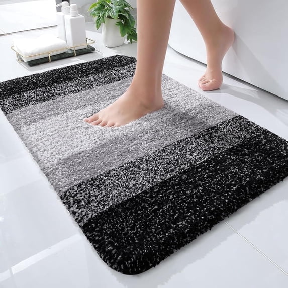 Sortora Luxury Bathroom Rug Mat 20x30, Extra Soft and Absorbent Microfiber Bath Rugs, Non-Slip Plush Shaggy Bath Carpet, Machine Wash Dry, Bath Mats for Bathroom Floor, Tub and Shower, Black
